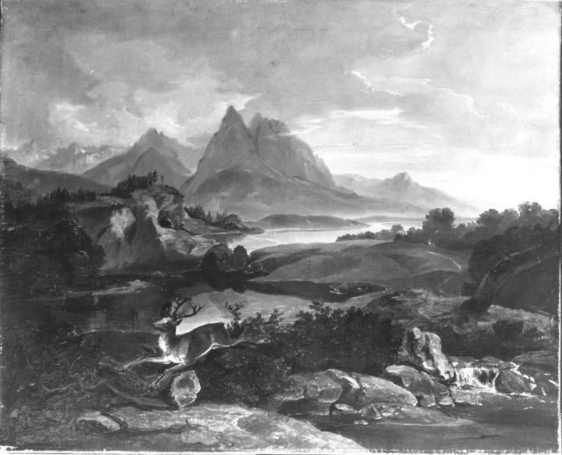 Paesaggio di montagna con cervi in ​​fuga - Bavarian State Painting Collections